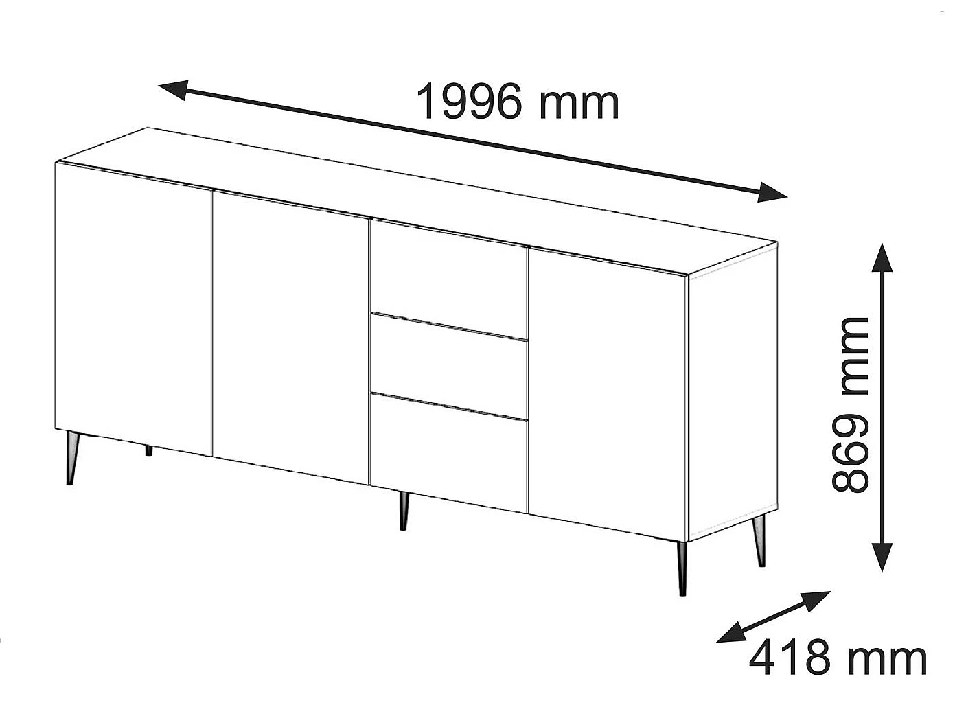 Commode RavennaB 200x42x87 Blanc & Noir