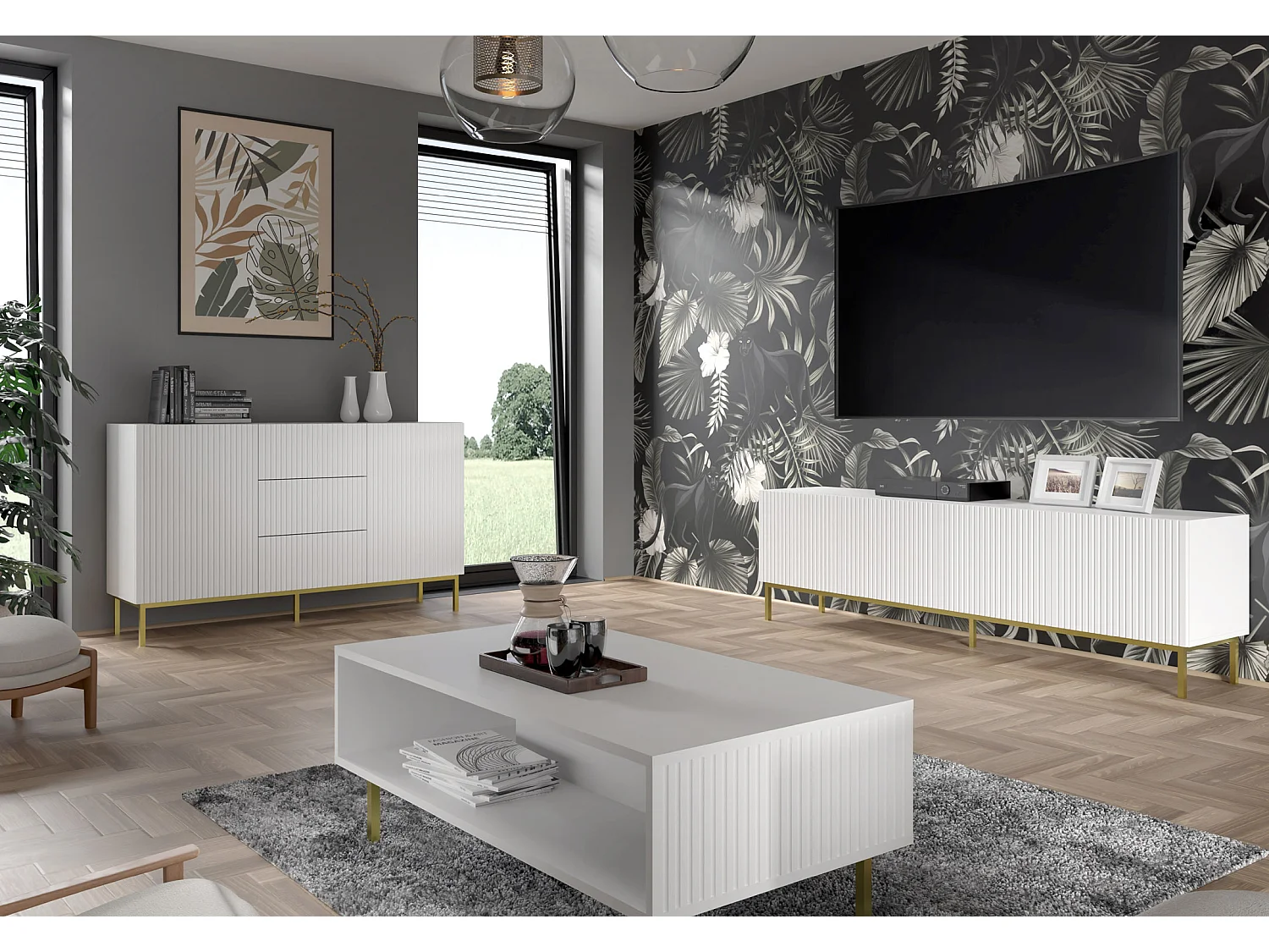 Commode RavennaB 200x42x87 Blanc & Noir