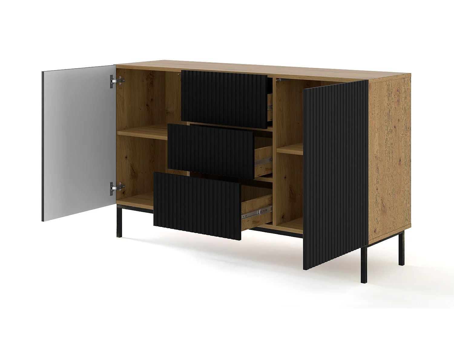 Kommode RavennaB 150x42x89 Creme & Schwarz