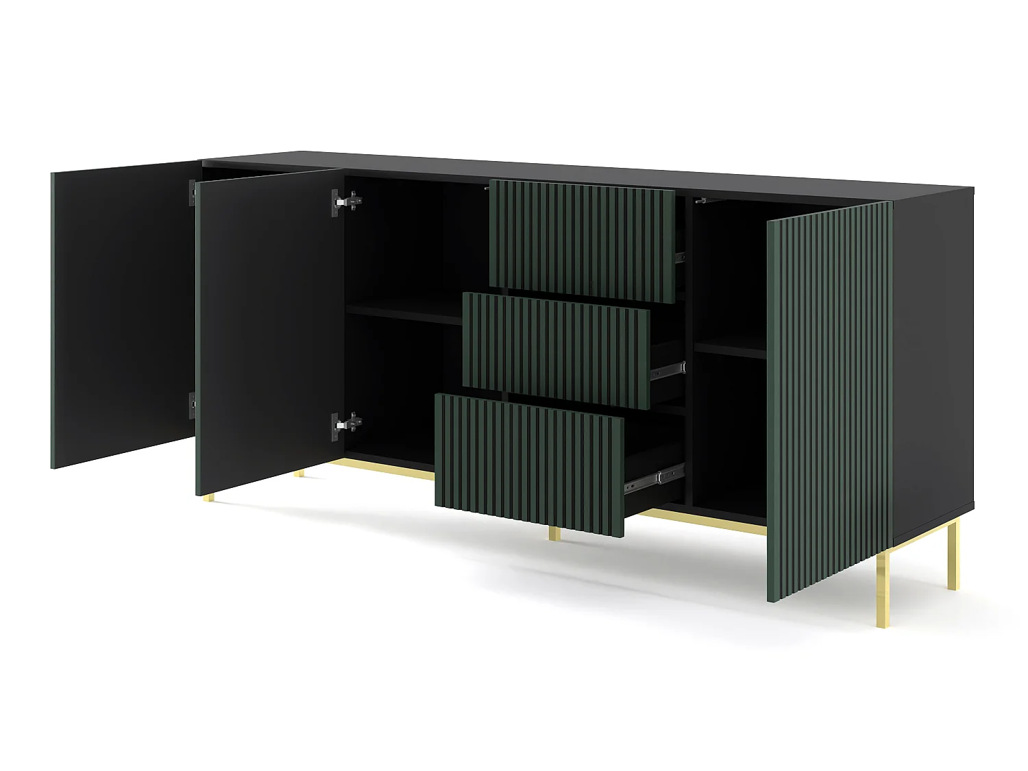 Kommode RavennaF 200x42x87 Schwarz & Grün & Golden