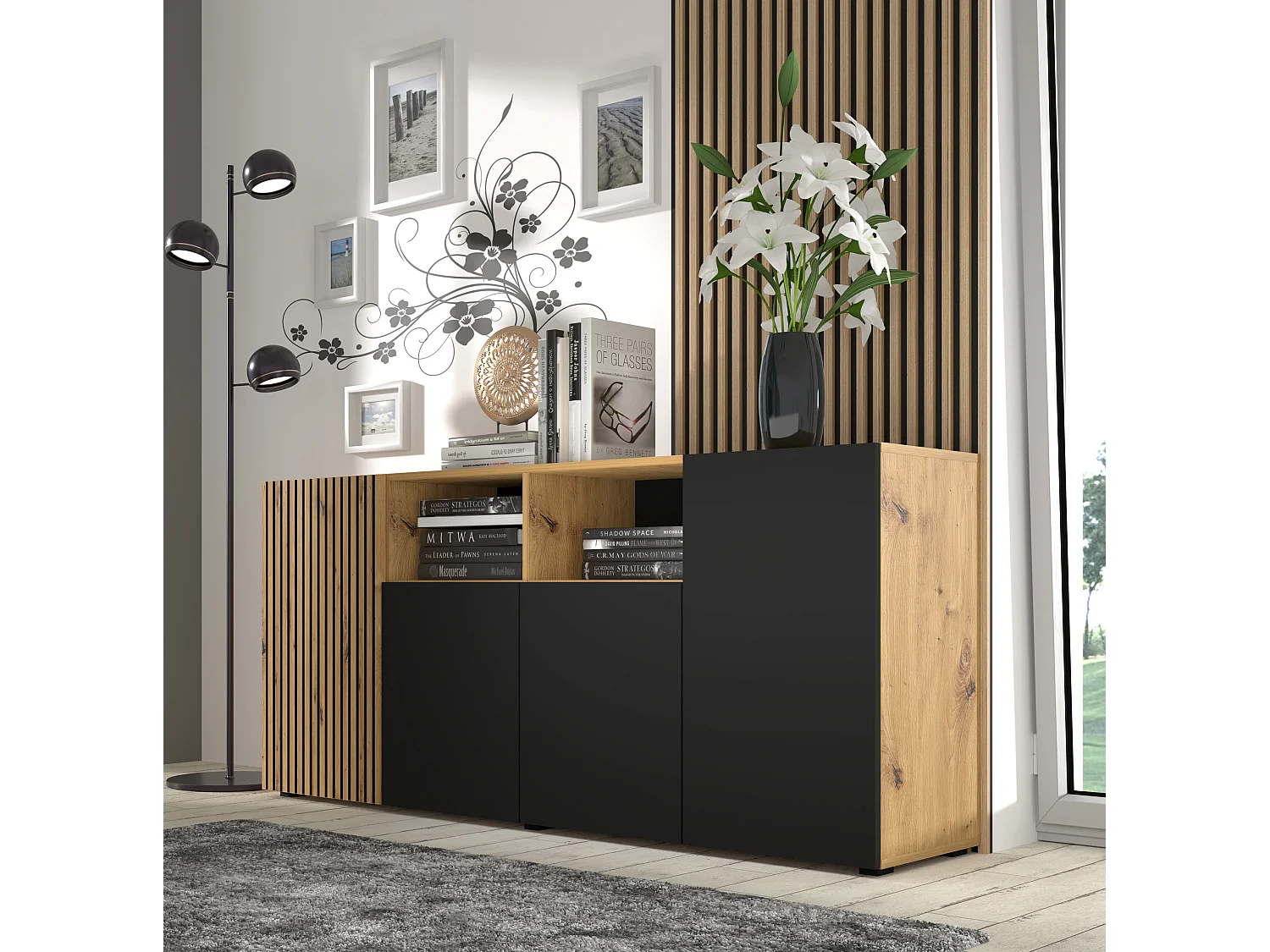 Cómoda AURIS 180x42x82 Crema & Negro