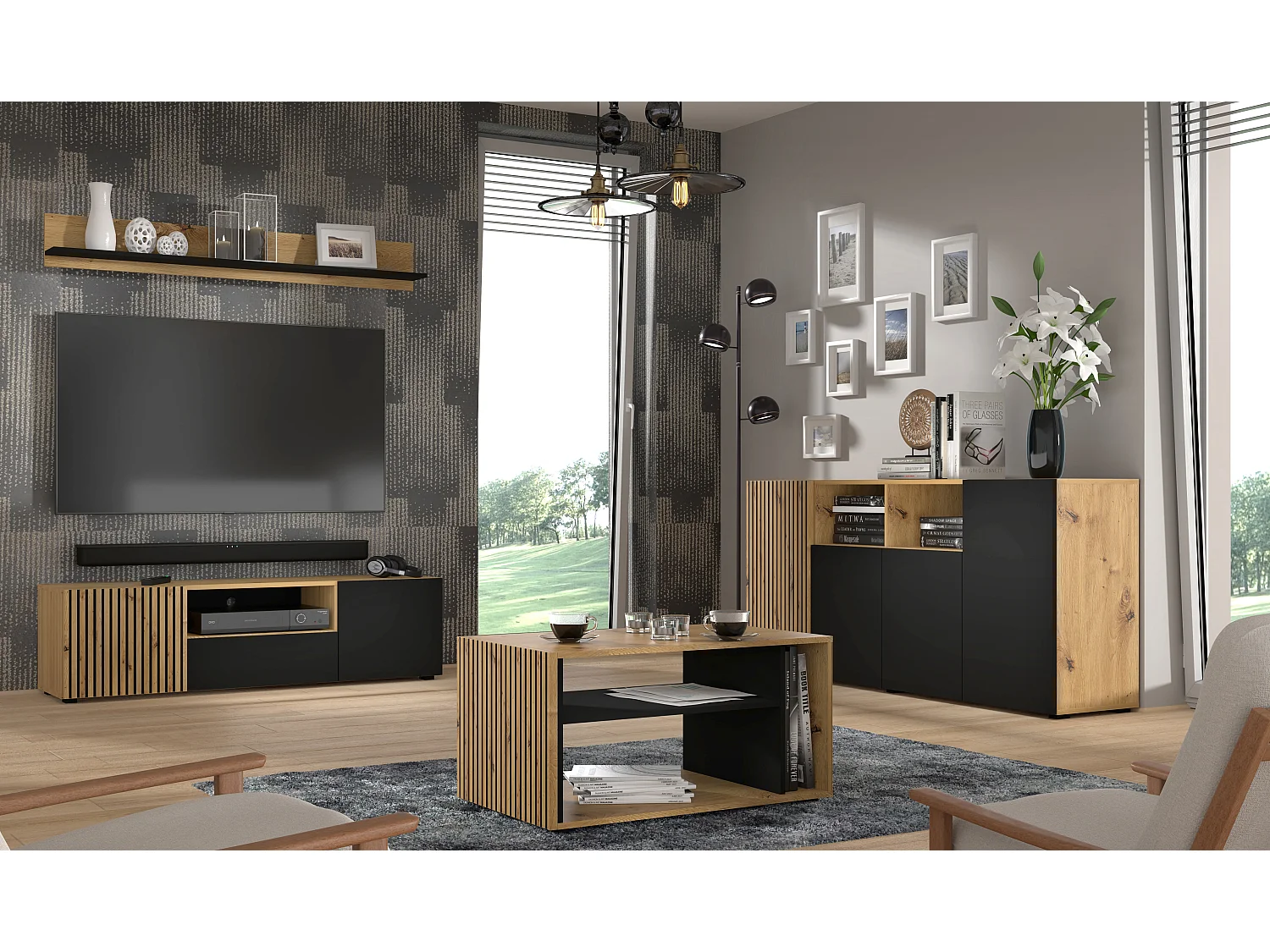 Cómoda AURIS 180x42x82 Crema & Negro