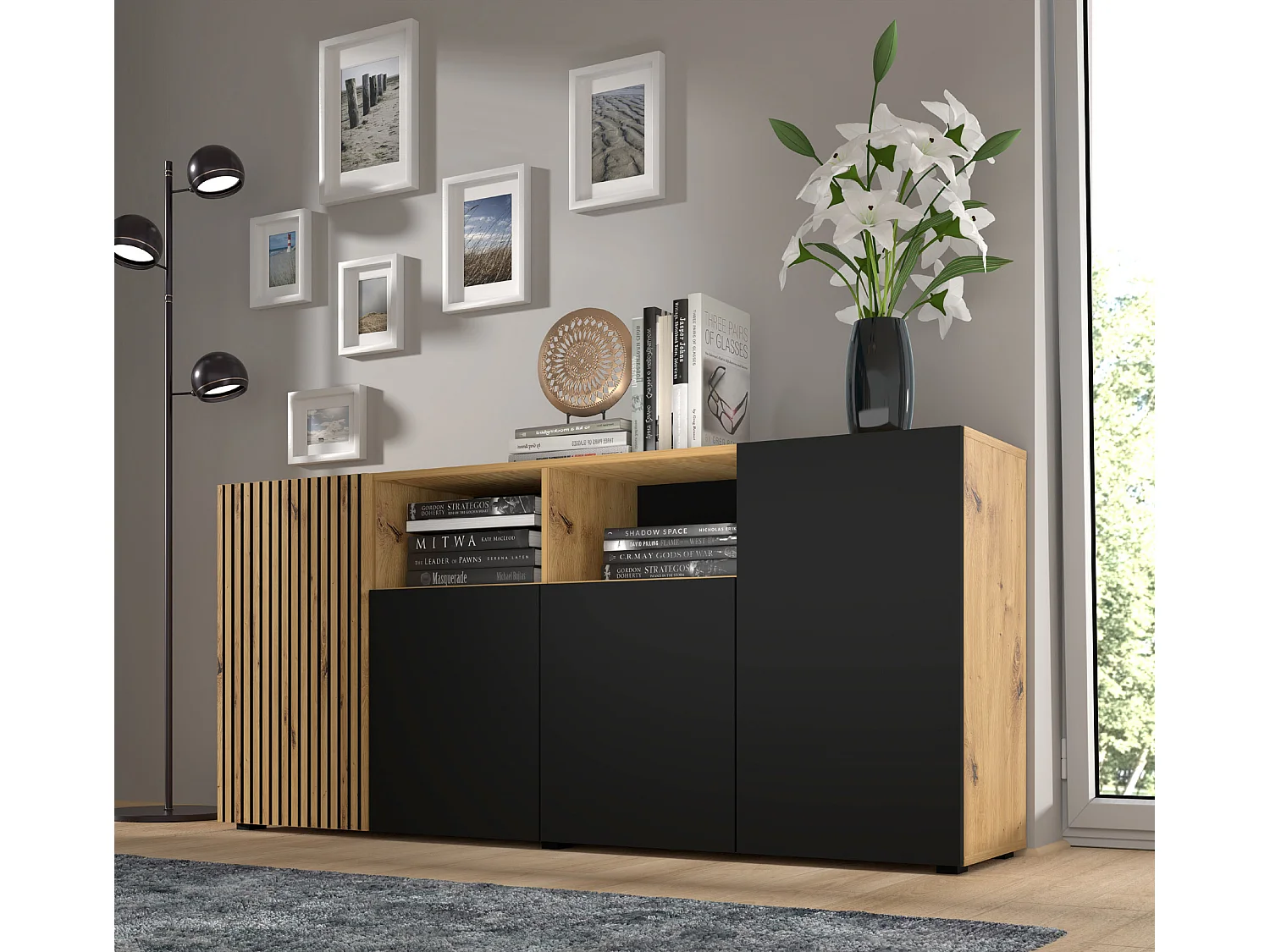 Nera Wood en Zwart 4-deurs dressoir