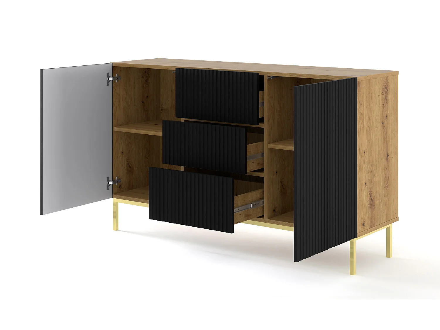 Cómoda RavennaB 150x42x89 Crema & Negro & Dorado