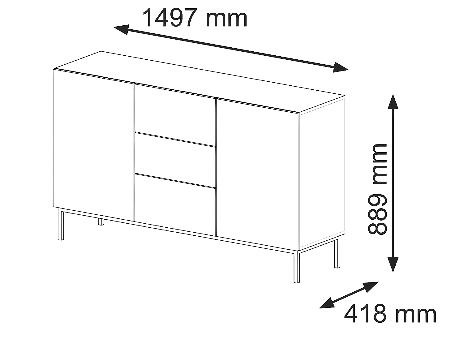 Kommode RavennaB 150x42x89 Creme & Schwarz & Golden