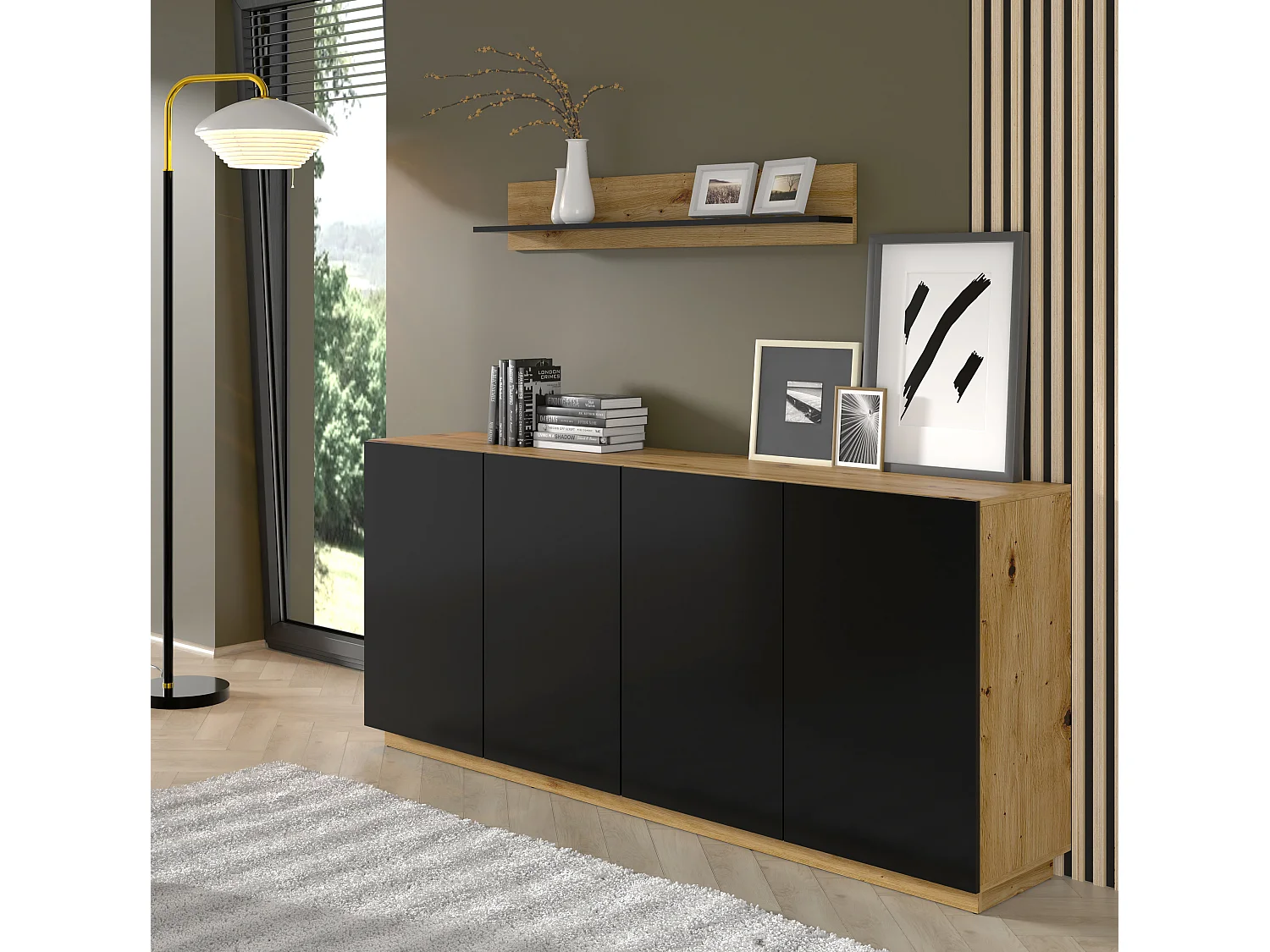 Aurus Hout en Zwart 4-deurs dressoir