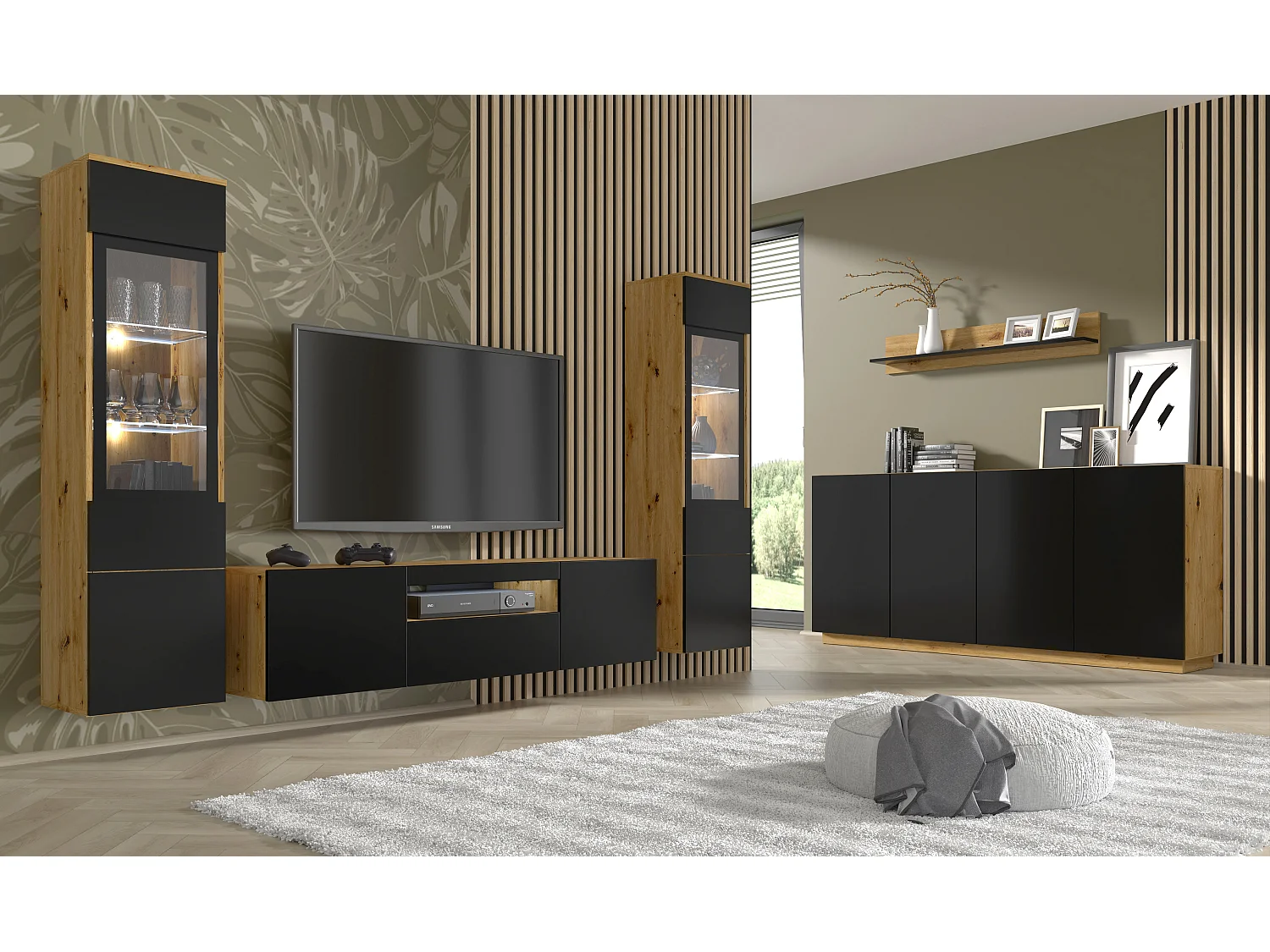 Commode AURA 198x41x89 Crème & Noir