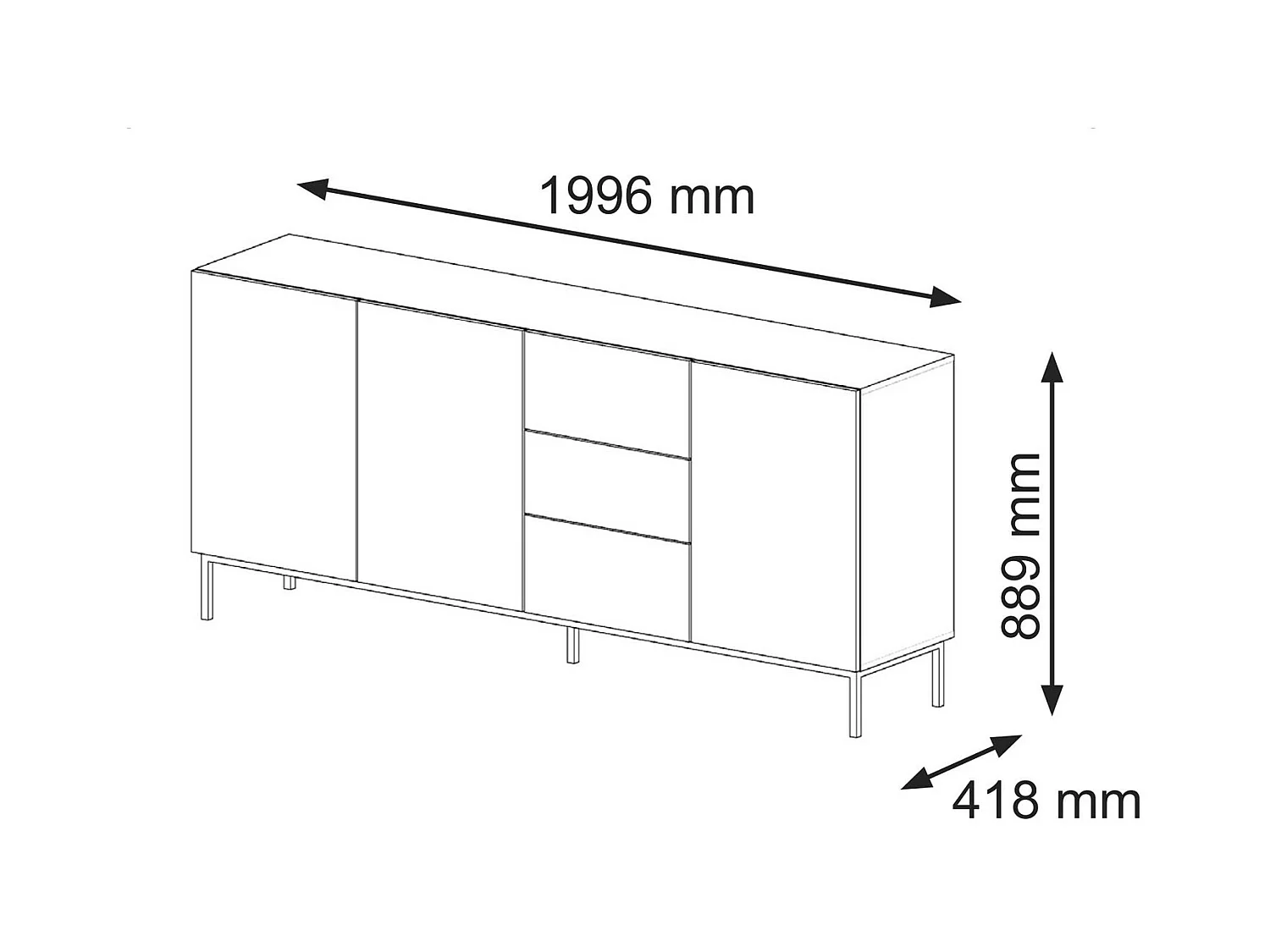 Commode RavennaB 200x42x89 Blanc & Noir