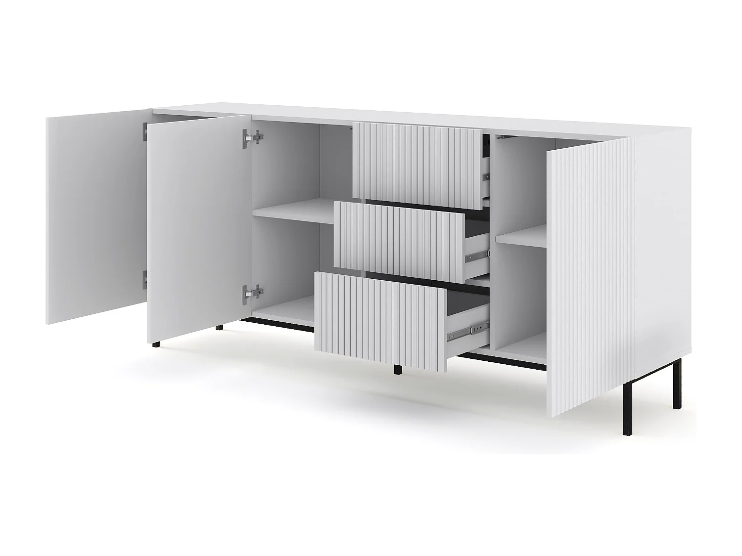 Kommode RavennaB 200x42x89 Weiß & Schwarz