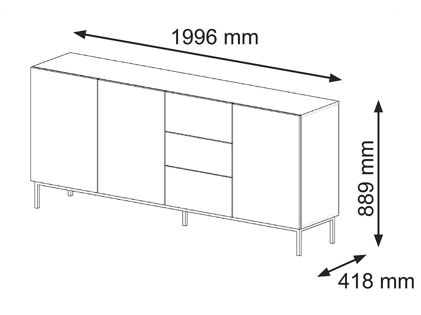 Commode RavennaB 200x42x89 Blanc & Noir