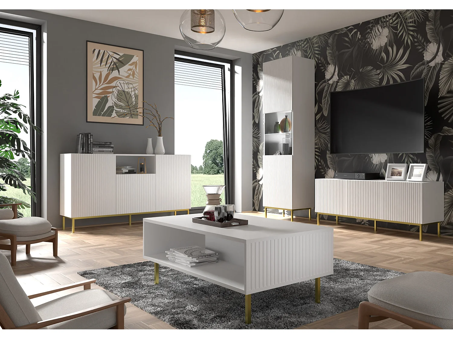 Commode RavennaB 200x42x89 Blanc & Noir