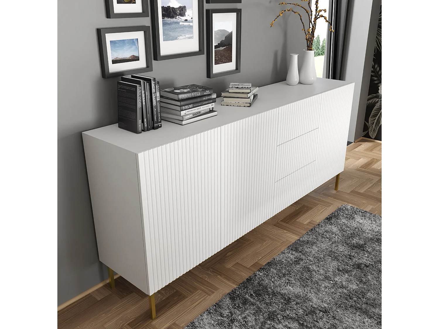 Commode RavennaB 200x42x89 Blanc & Noir