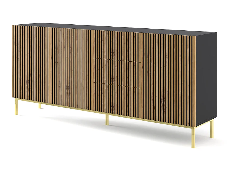 Cómoda RavennaF 200x42x87 Negro & Crema & Dorado