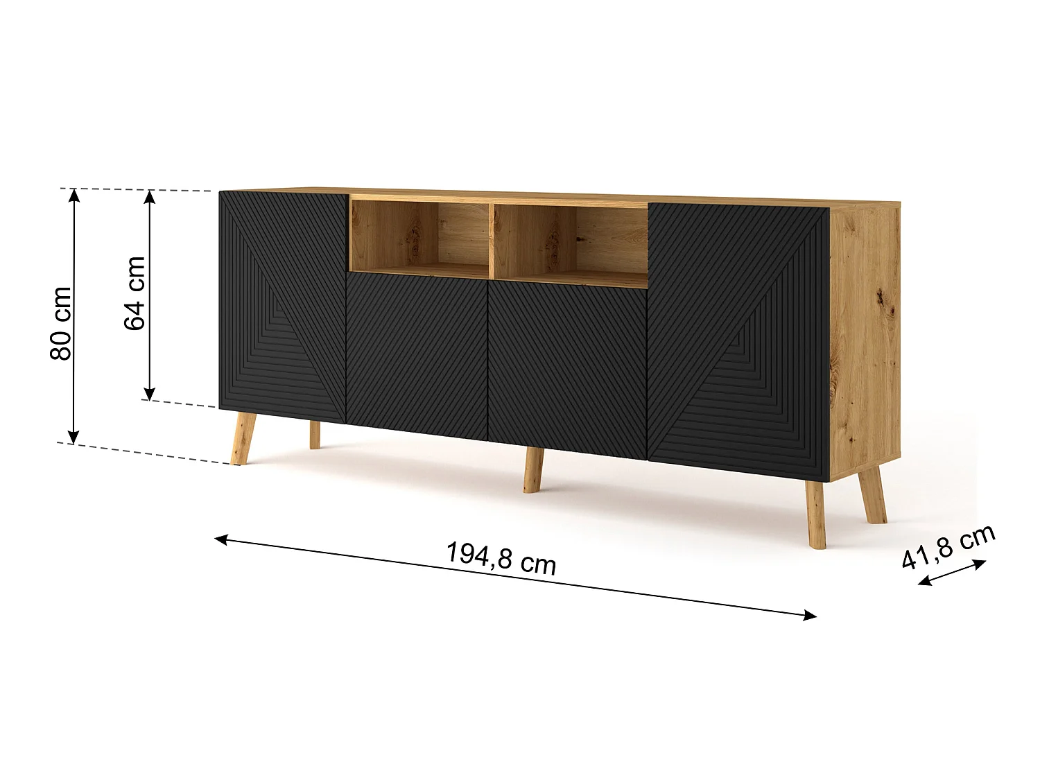 Nexa Houten en zwarte 4-deurs buffetkast