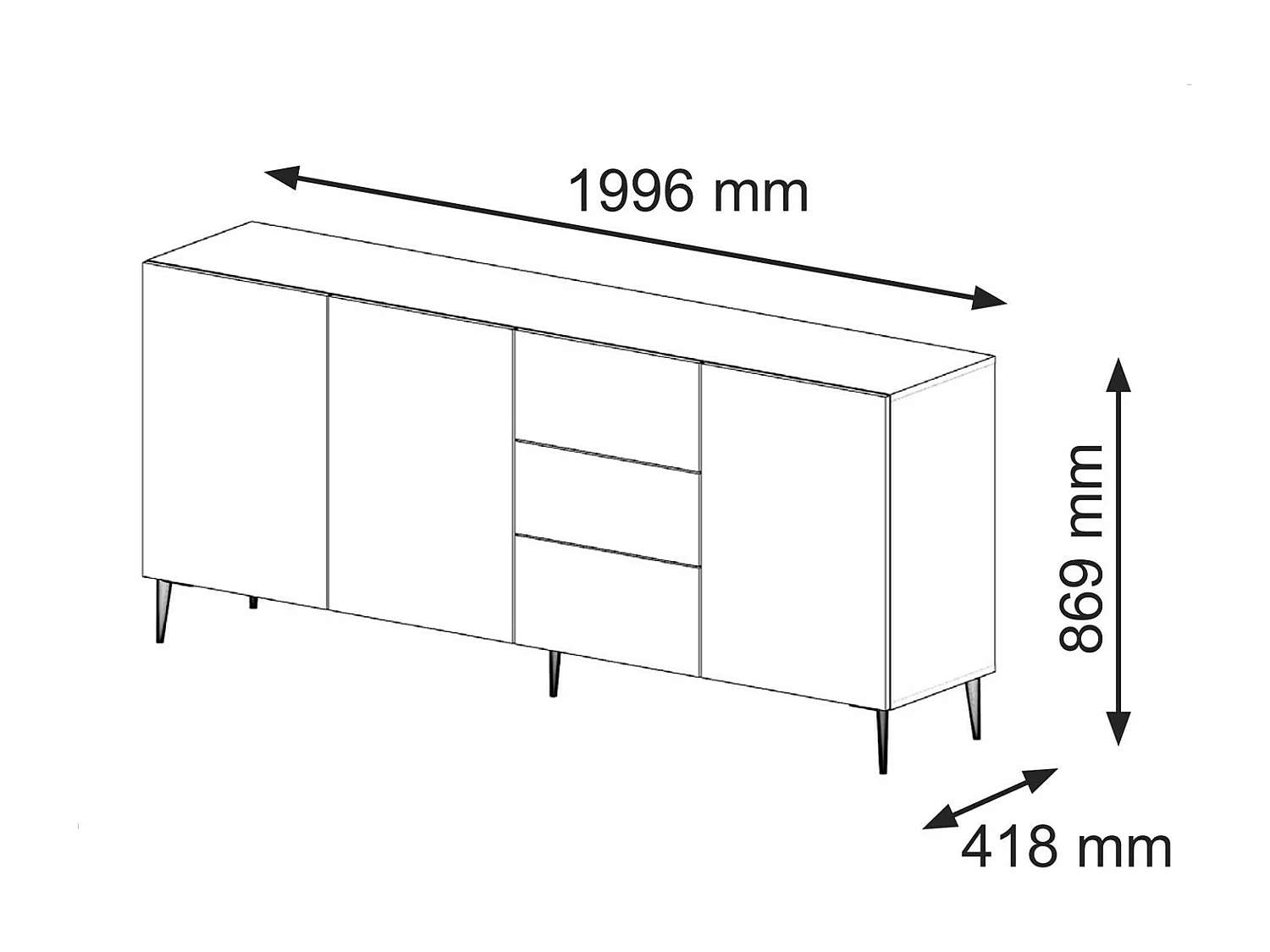 Cassettiera RavennaB 200x42x87 Nero & Oro