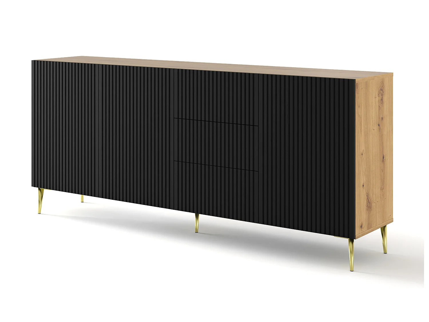 Commode RavennaB 200x42x87 Crème & Noir & Doré