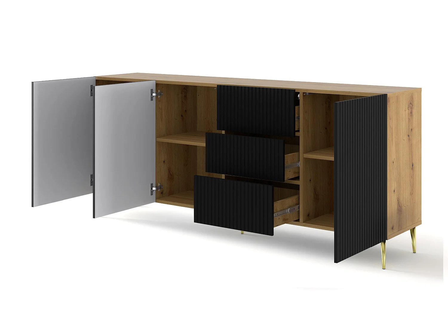 Commode RavennaB 200x42x87 Crème & Noir & Doré