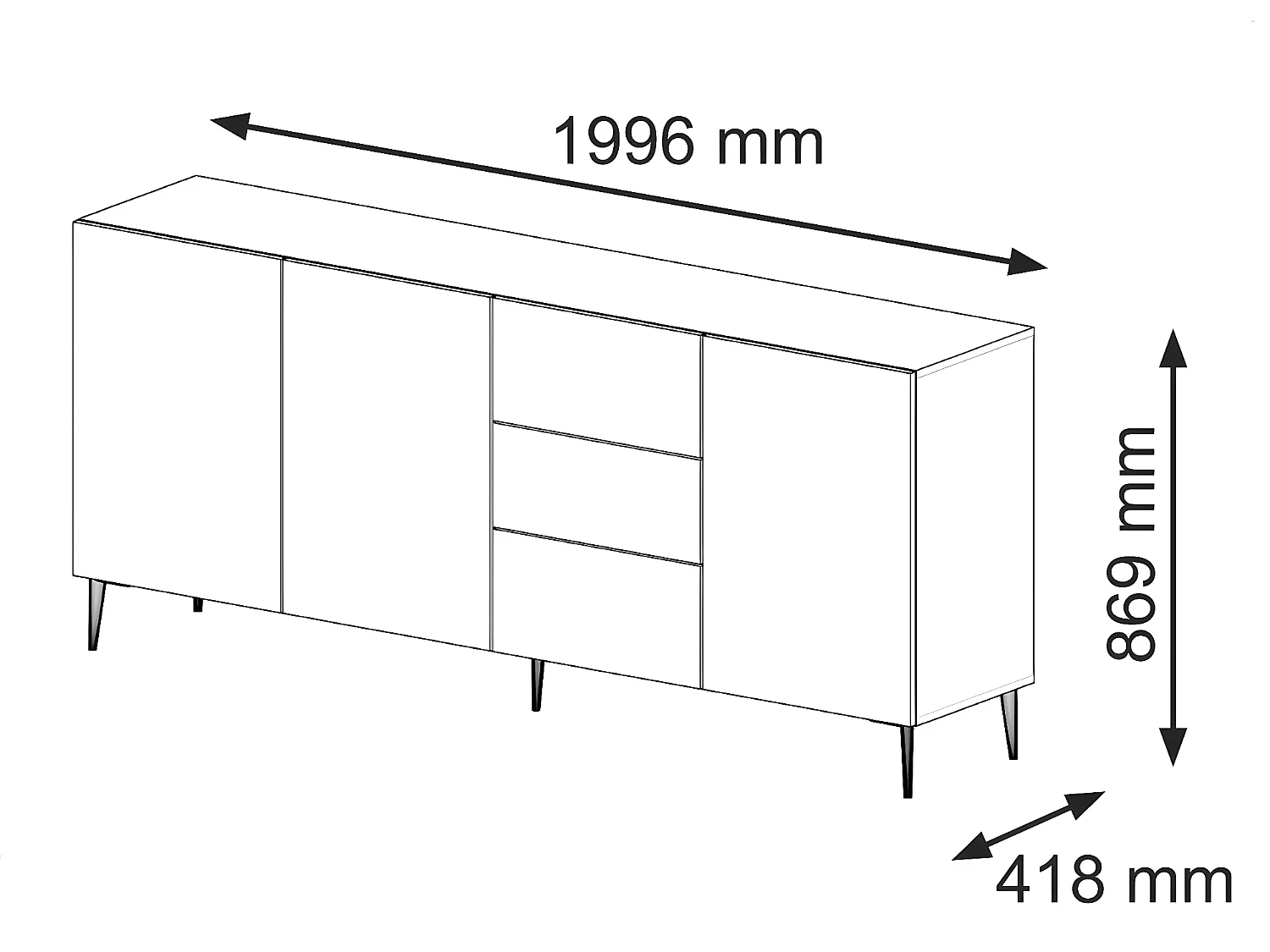Commode RavennaB 200x42x87 Crème & Noir & Doré
