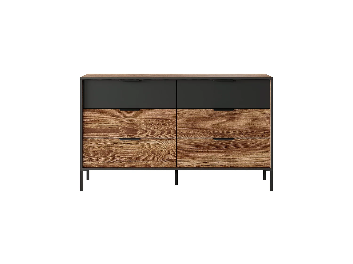 Commode MILTON 6S 138x40x82 Brun chocolat & Noir