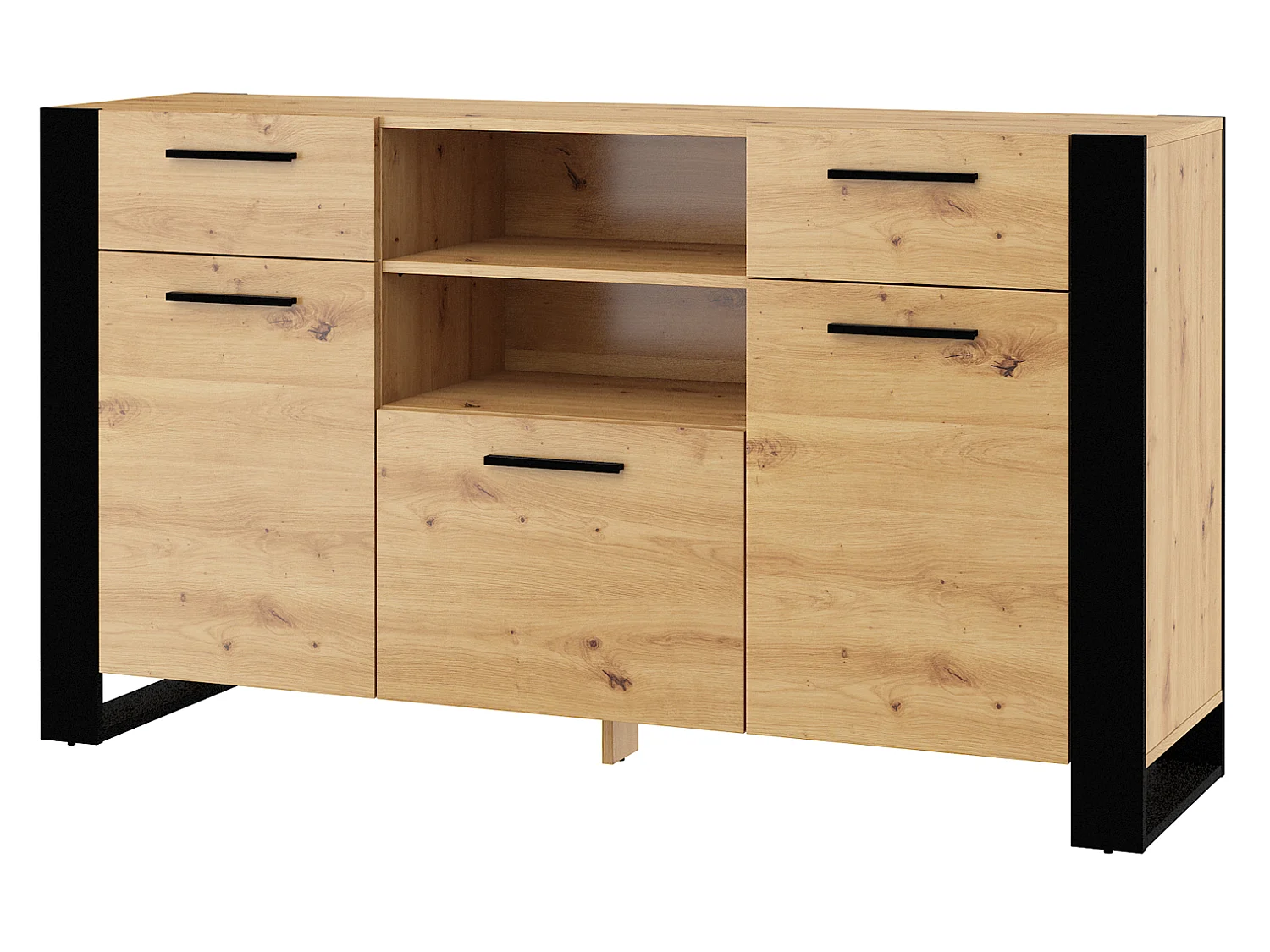 Nouka Hout en Zwart 3-deurs dressoir met 2 laden