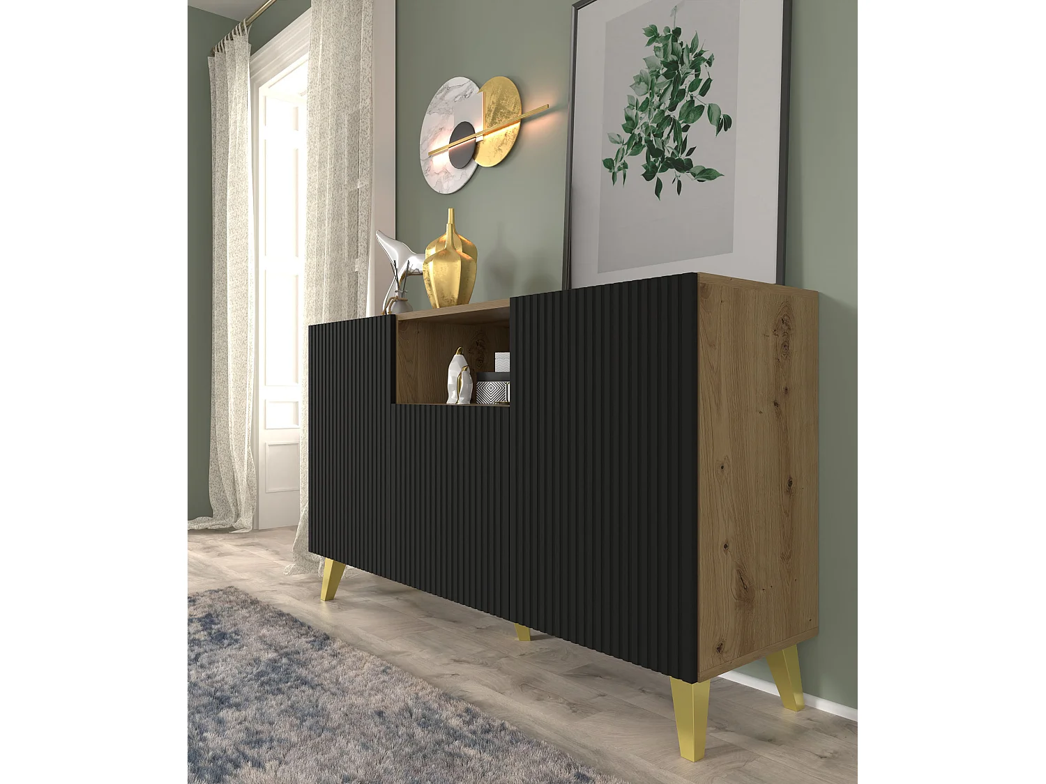 Cassettiera Ravenna PB 150 2D1DM 150x42x87 Crema & Nero & Oro