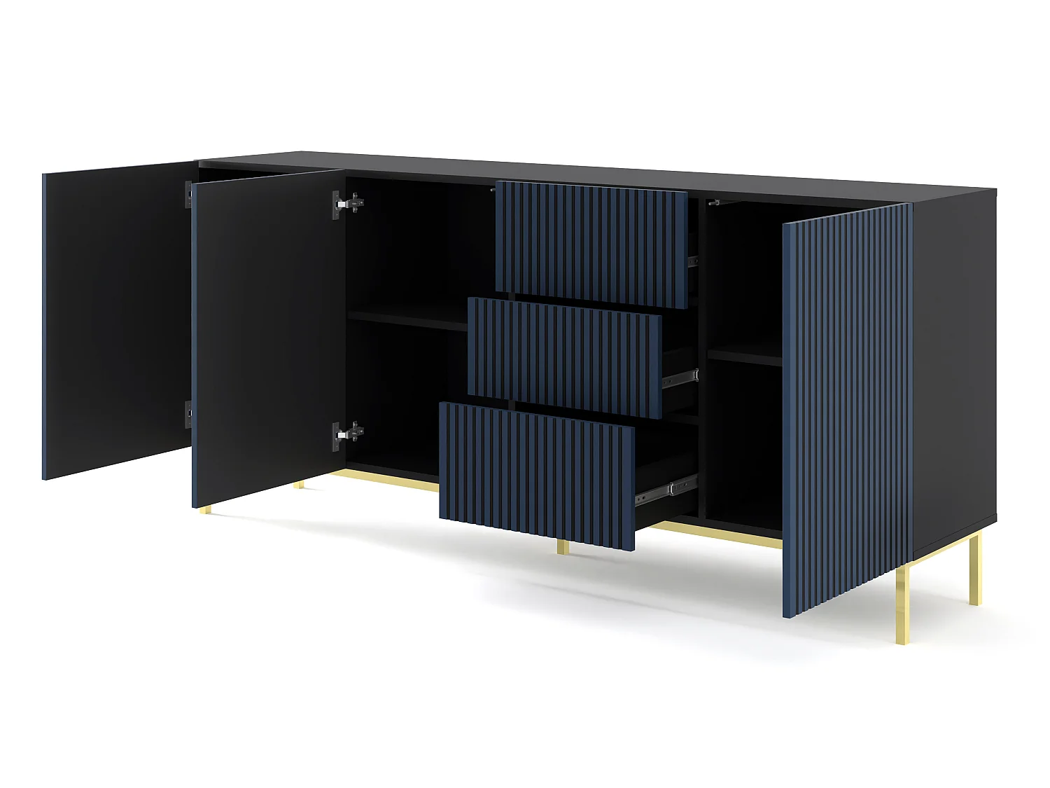 Cassettiera RavennaF 200x42x87 Nero & Blu reale & Oro