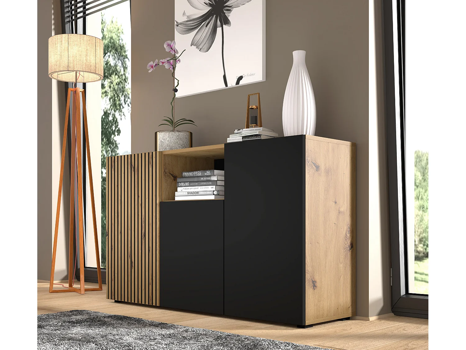 Nera Hout en Zwart 3-deurs dressoir