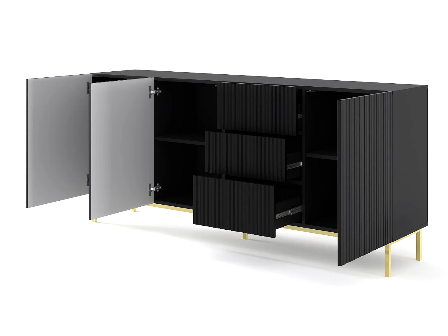 Cómoda RAVENNA B 200 cm preto mate estrutura dourada