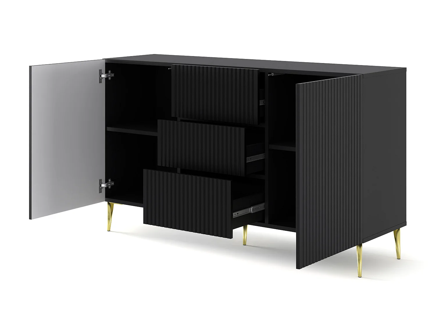 Commode RavennaB 150x42x87 Noir & Doré