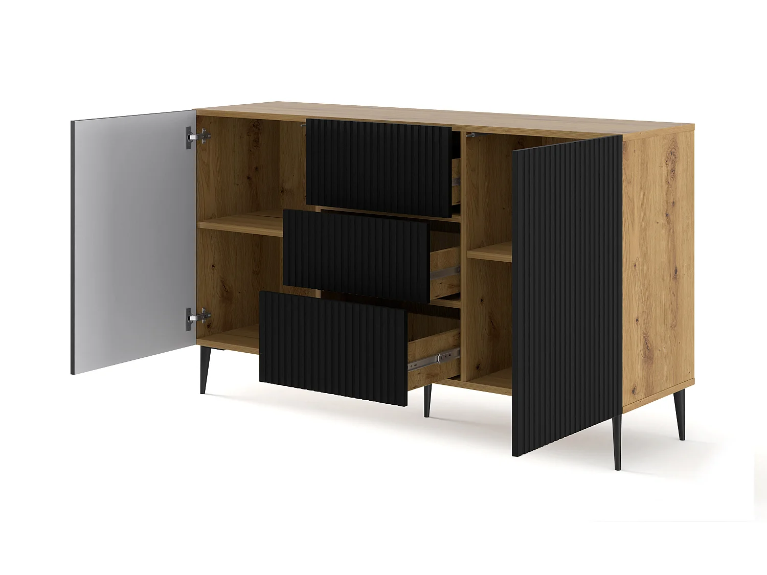 Commode RavennaB 150x42x87 Crème & Noir