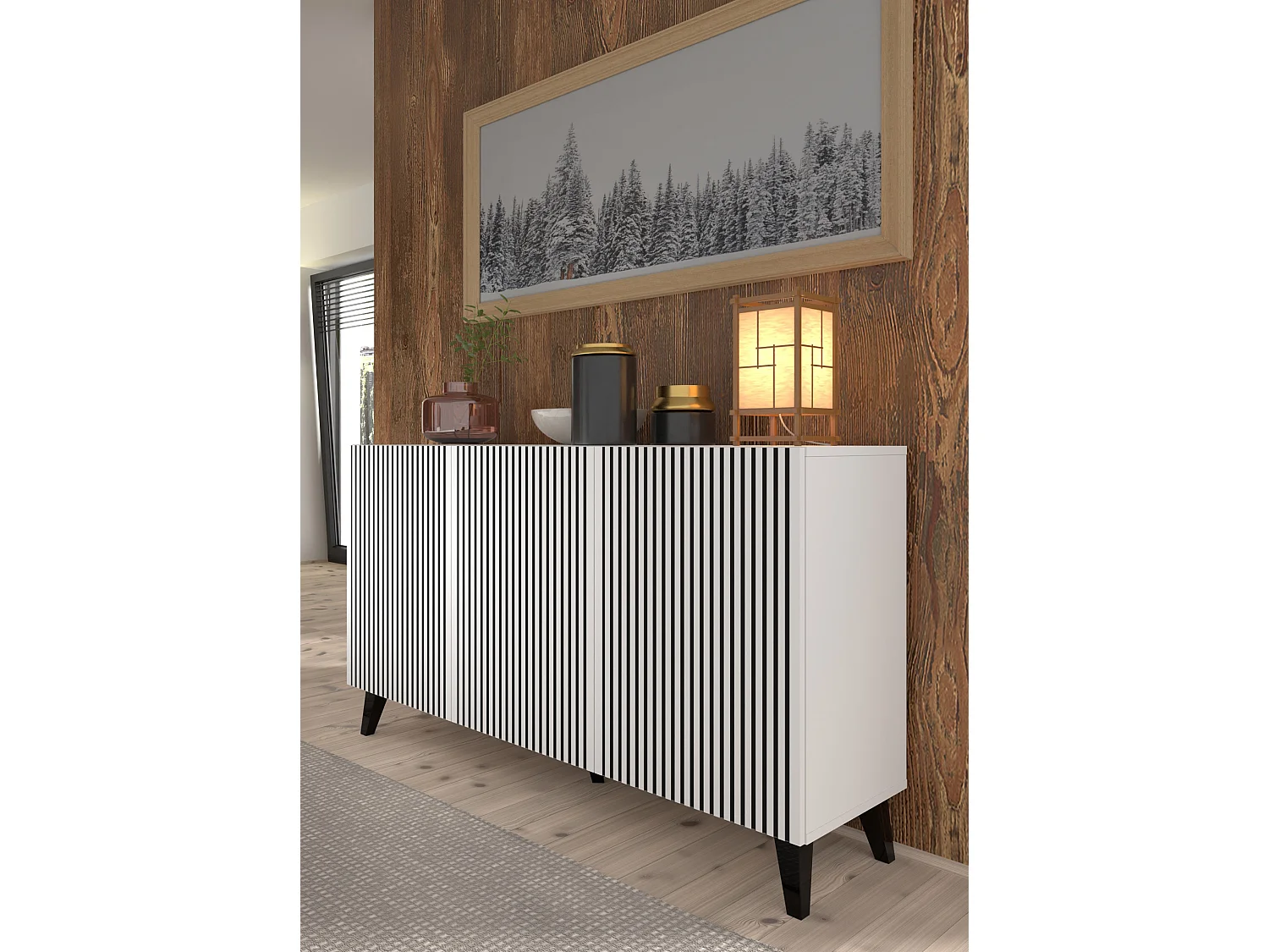 Commode RavennaP 150x42x87 Blanc & Noir