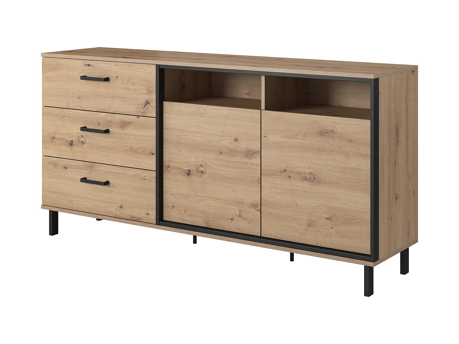 Commode NEST 3S2D 165x41x83 Crème & Noir