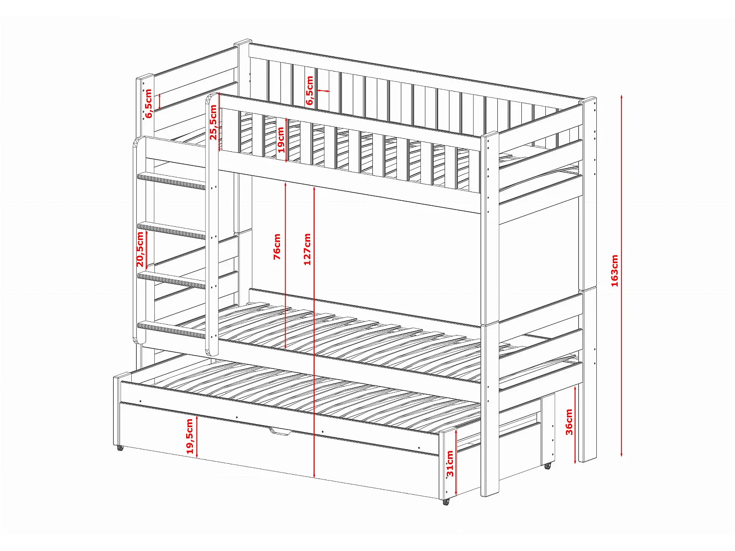 Etagenbett Harvey 80x200 Weiss