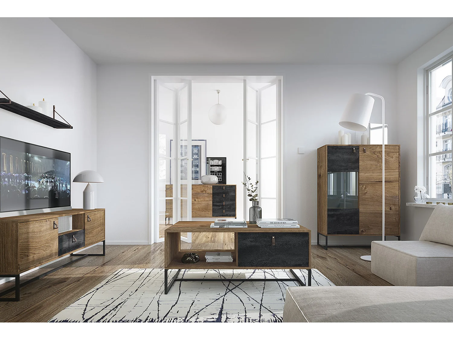 Table basse DARK DL104 104x44x68 Crème & Gris