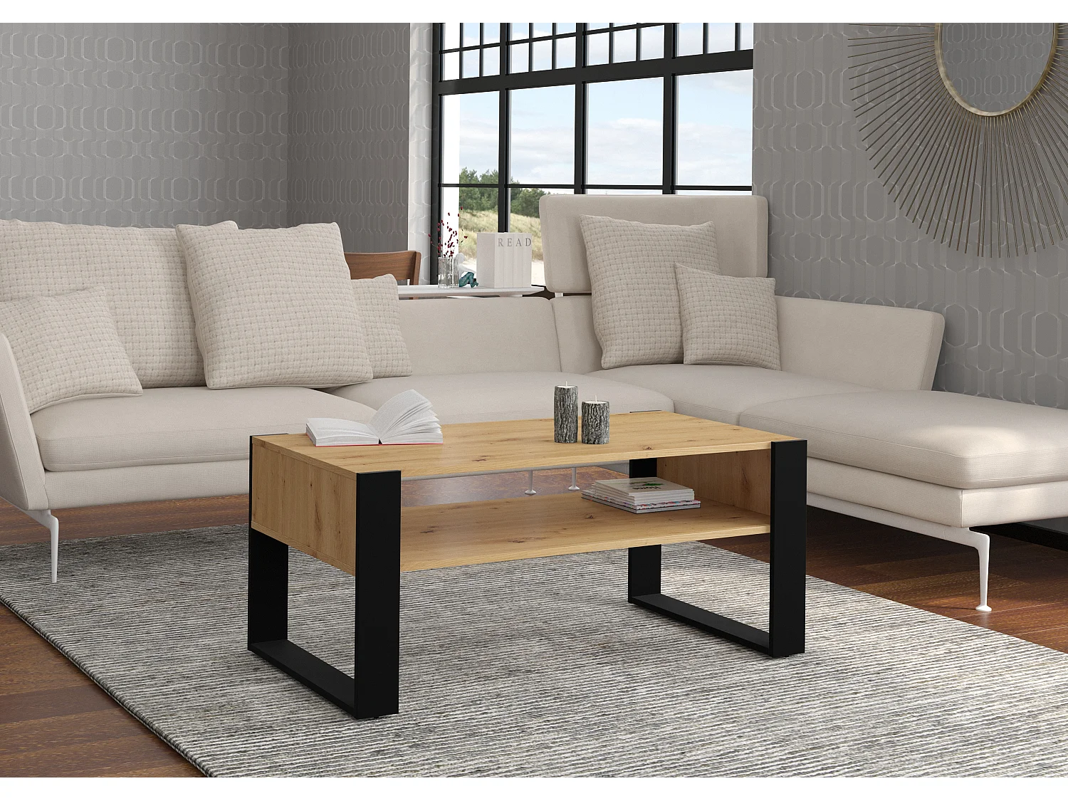 Couchtisch NUKA 110x60x48 Creme & Schwarz