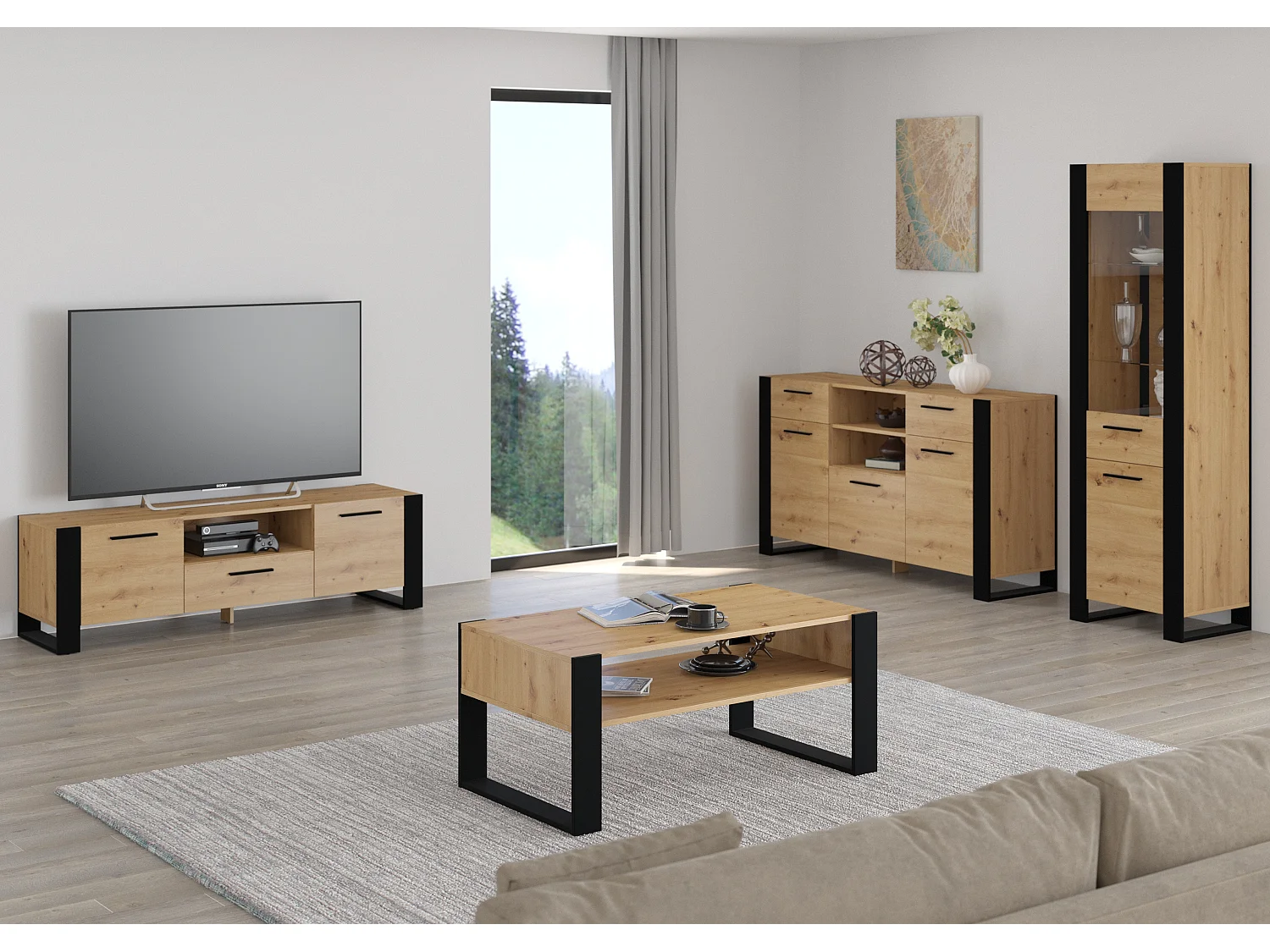 Couchtisch NUKA 110x60x48 Creme & Schwarz