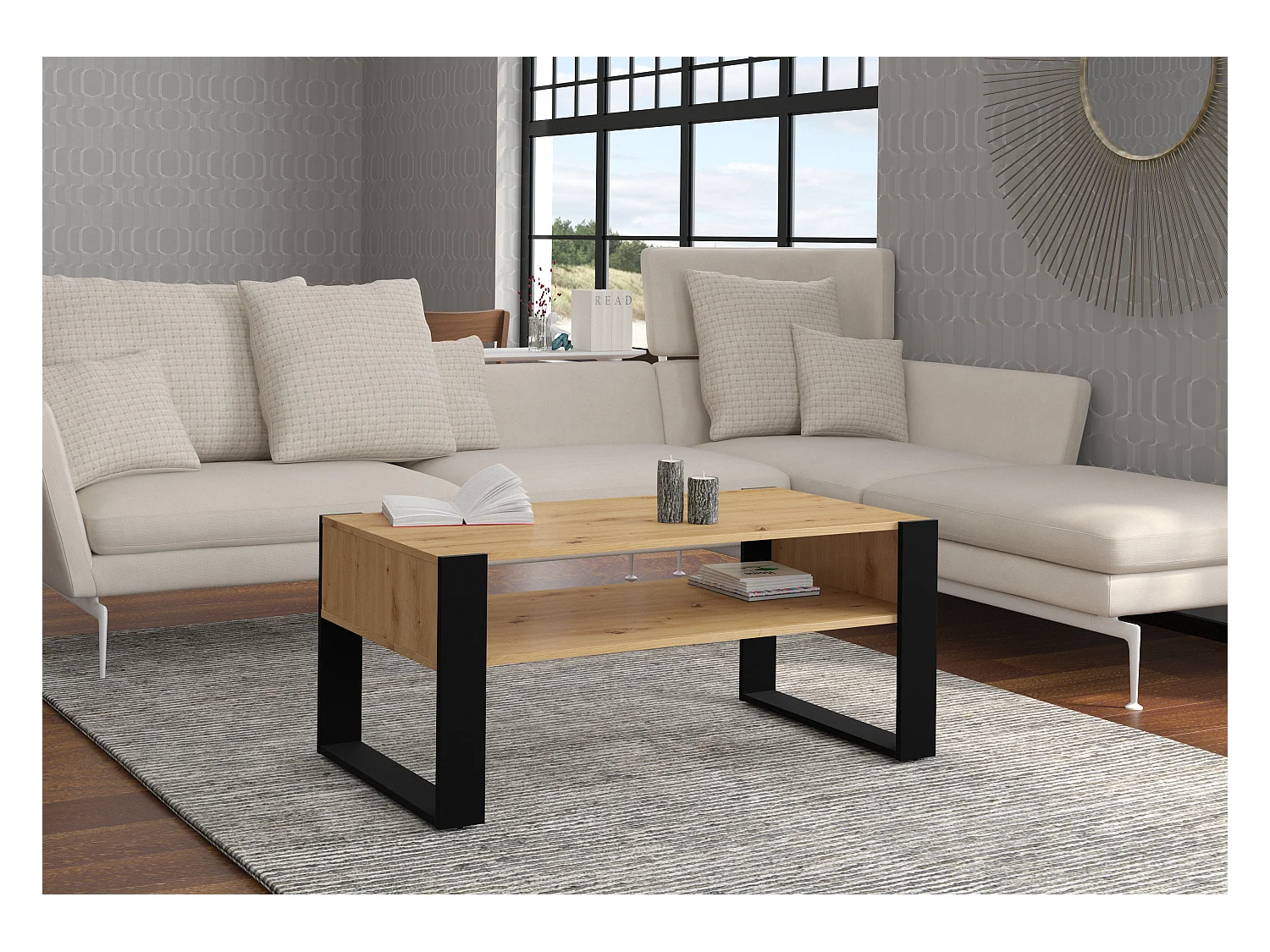 Mesa baja NUKA 110x60x48 Crema & Negro