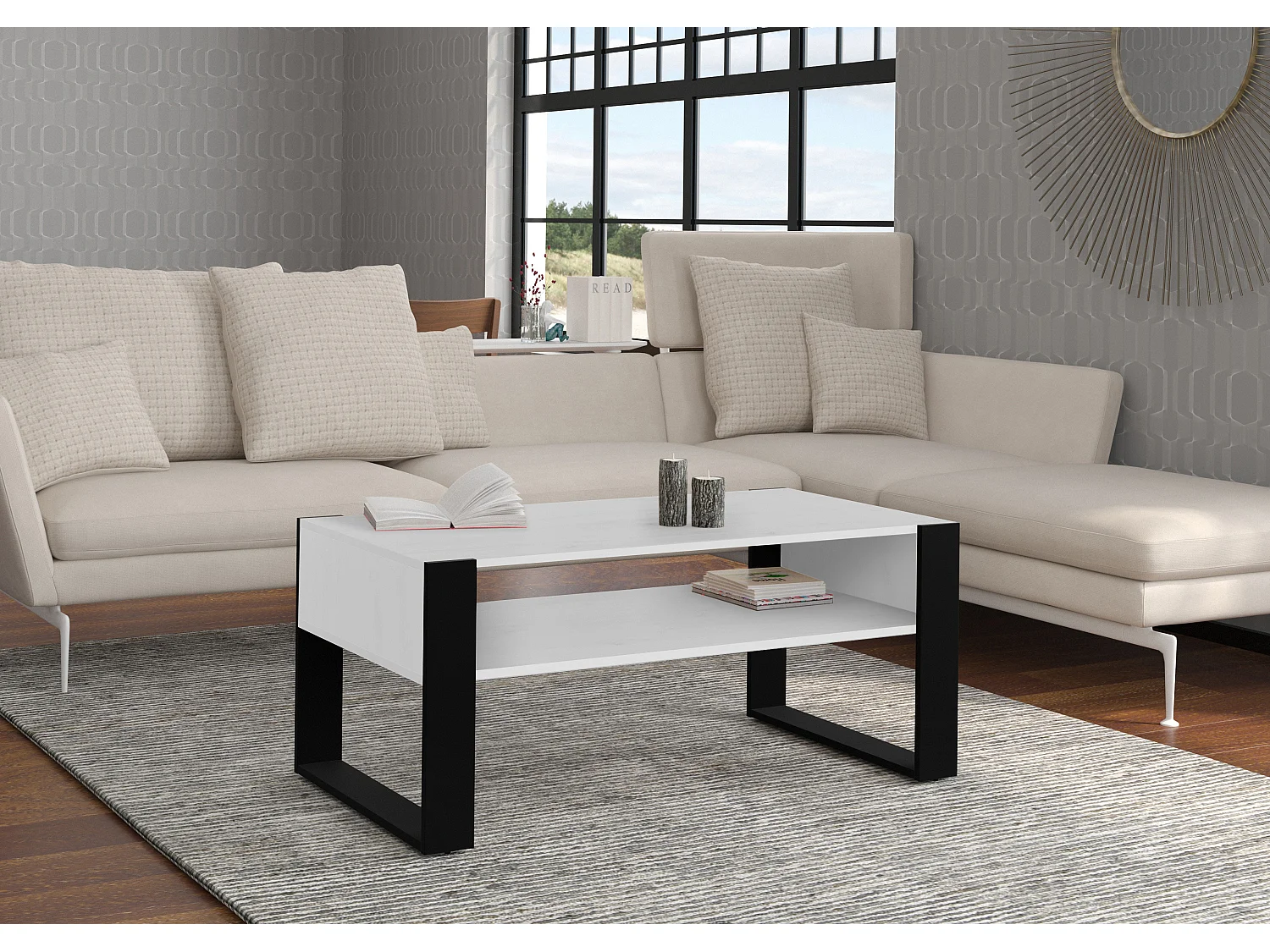 Table basse NUKA 110x60x48 Blanc & Noir