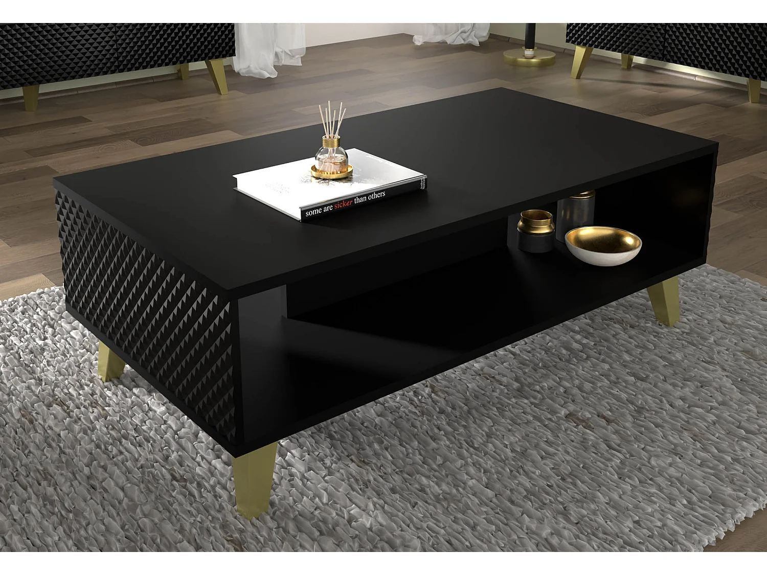 Table basse Ravenna PC 90x60x43 Noir & Doré