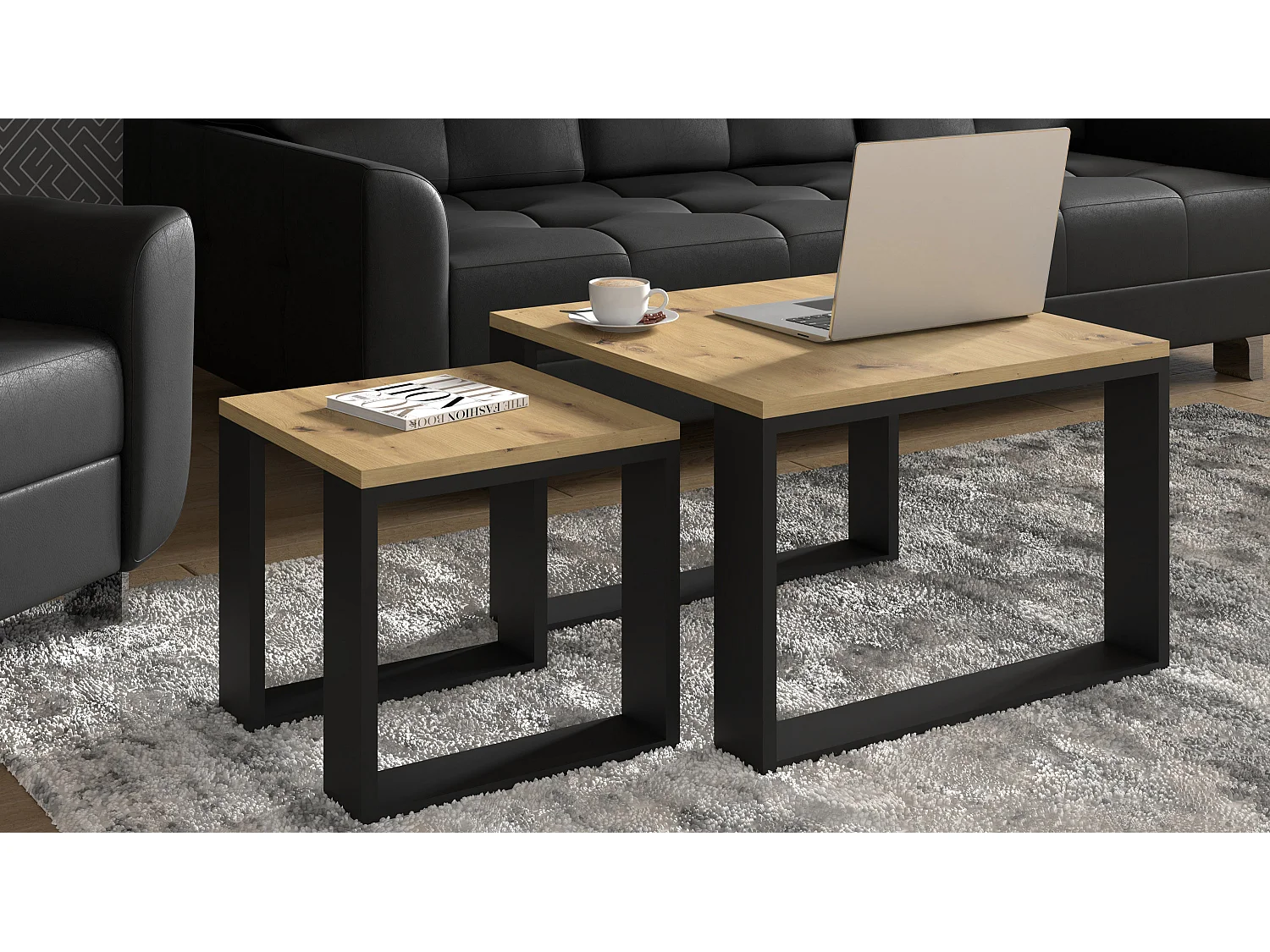 Table basse NUKA DUO 60x60x47 Crème & Noir