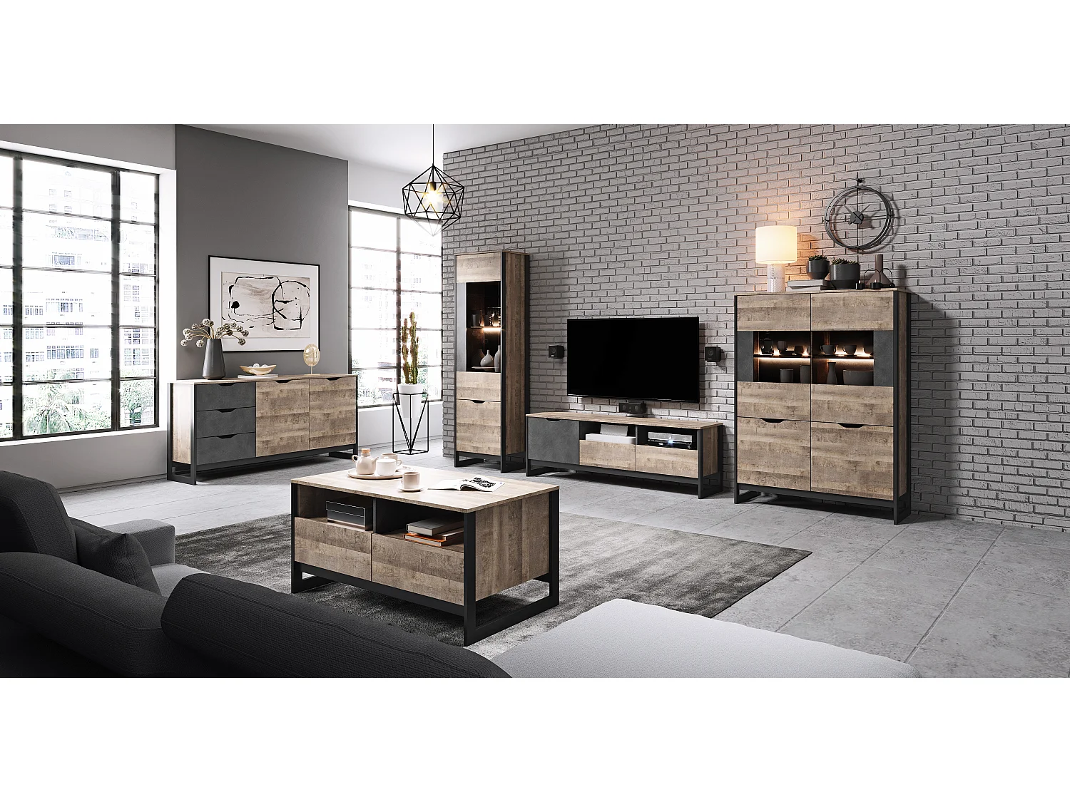 Table basse ARDEN 109x62x53 Crème & Gris