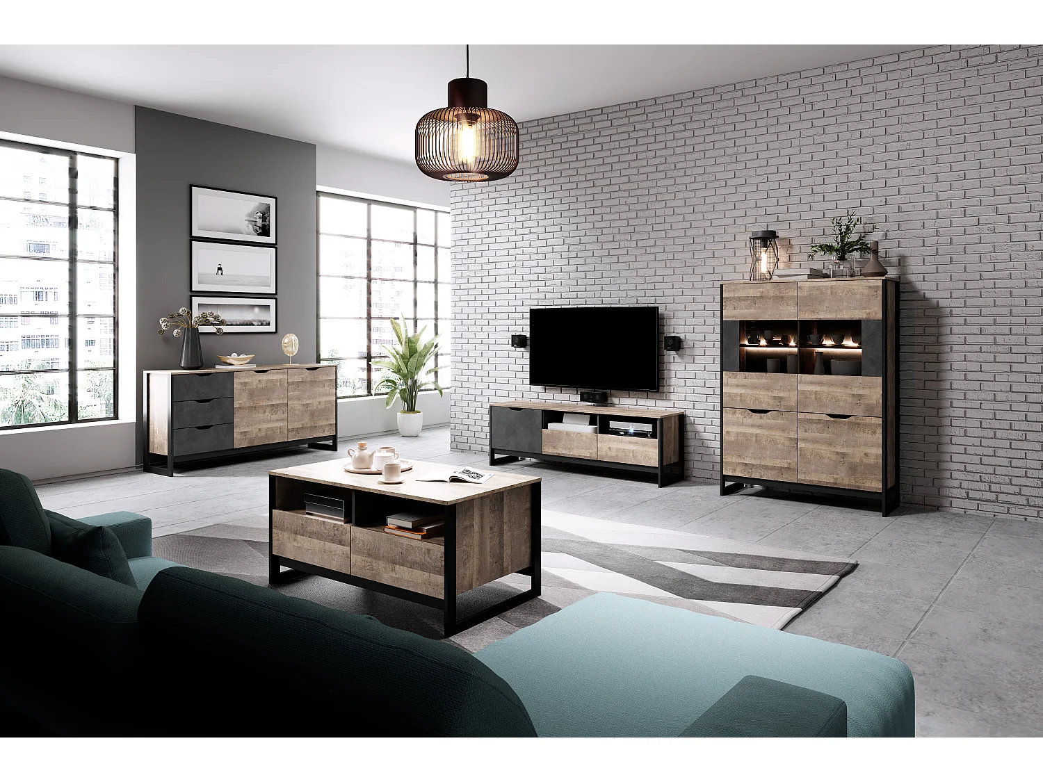 Table basse ARDEN 109x62x53 Crème & Gris