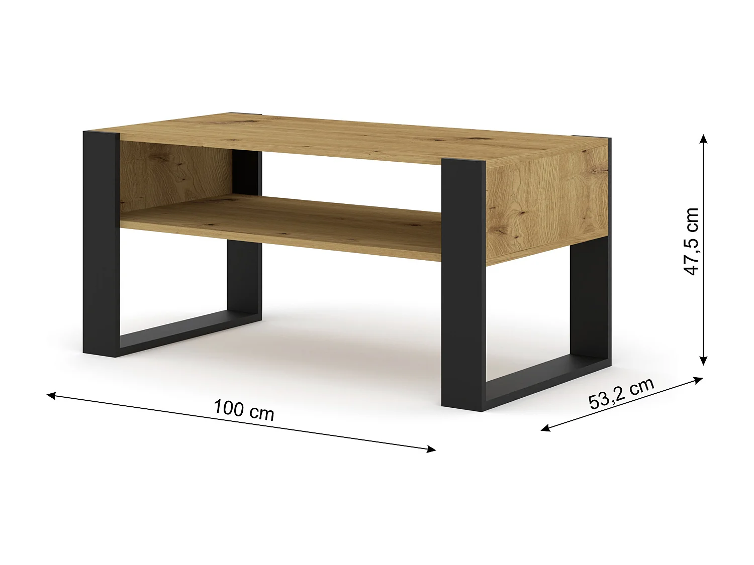 Couchtisch MONDI 100x50x47 Creme & Schwarz