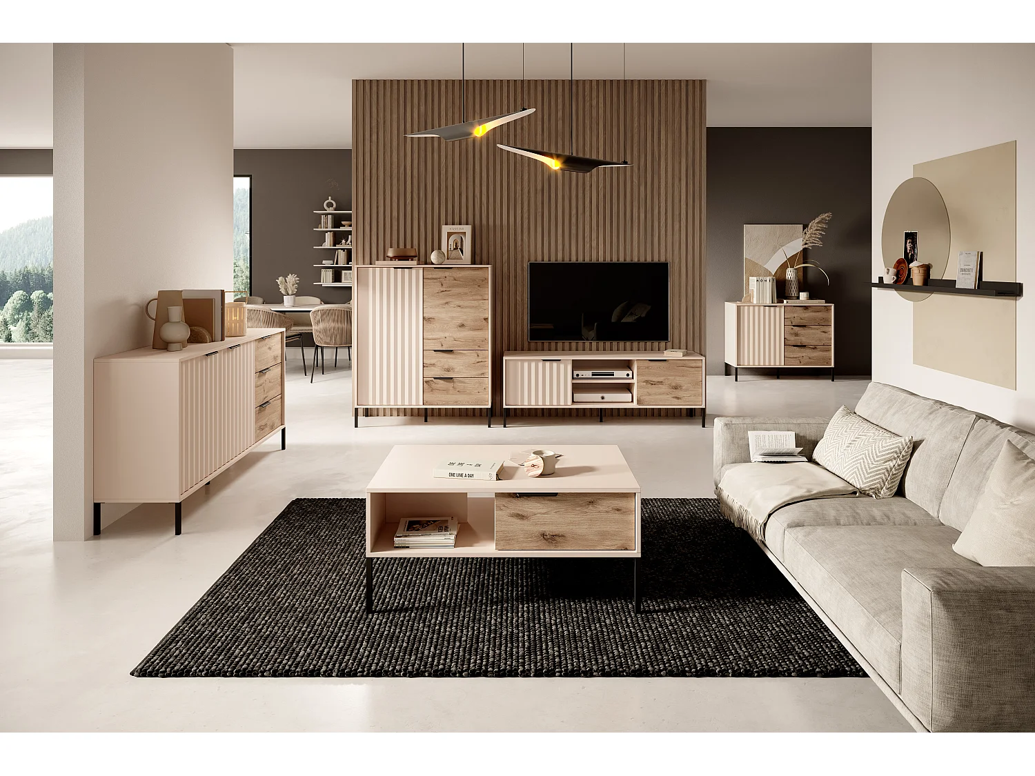 Couchtisch RAVE 2SB 97x60x45 Creme & Schwarz