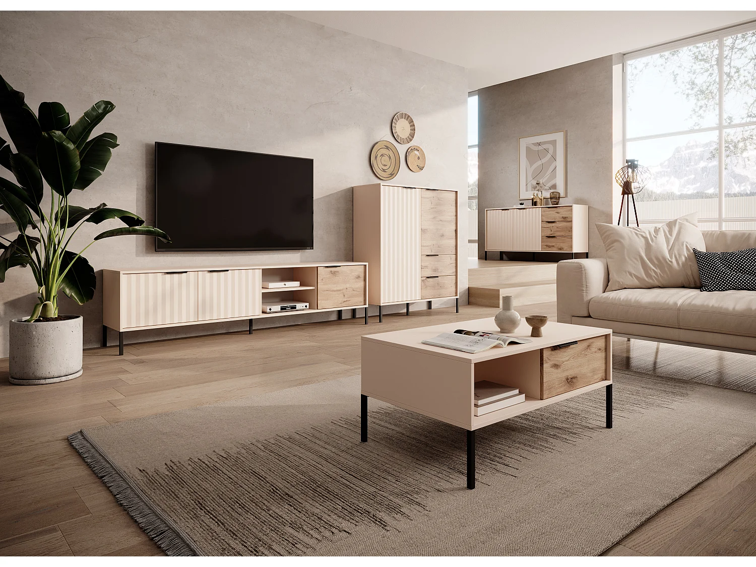 Couchtisch RAVE 2SB 97x60x45 Creme & Schwarz