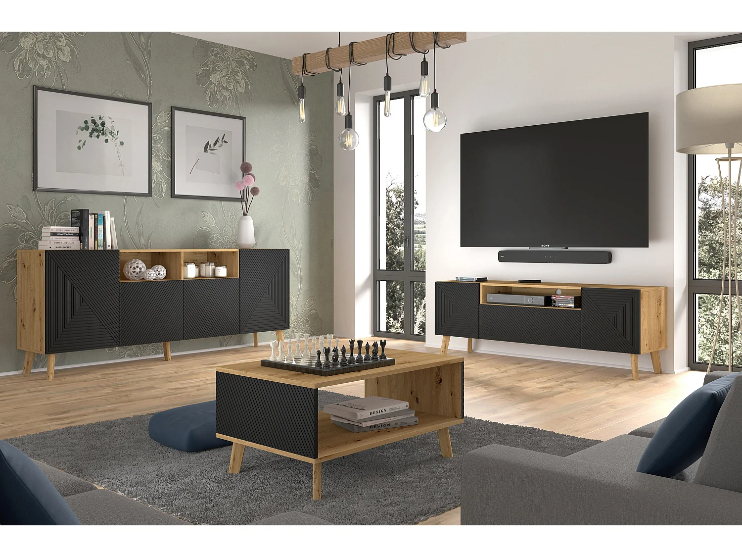 Tavolino LUXI 90x60x45 Crema & Nero