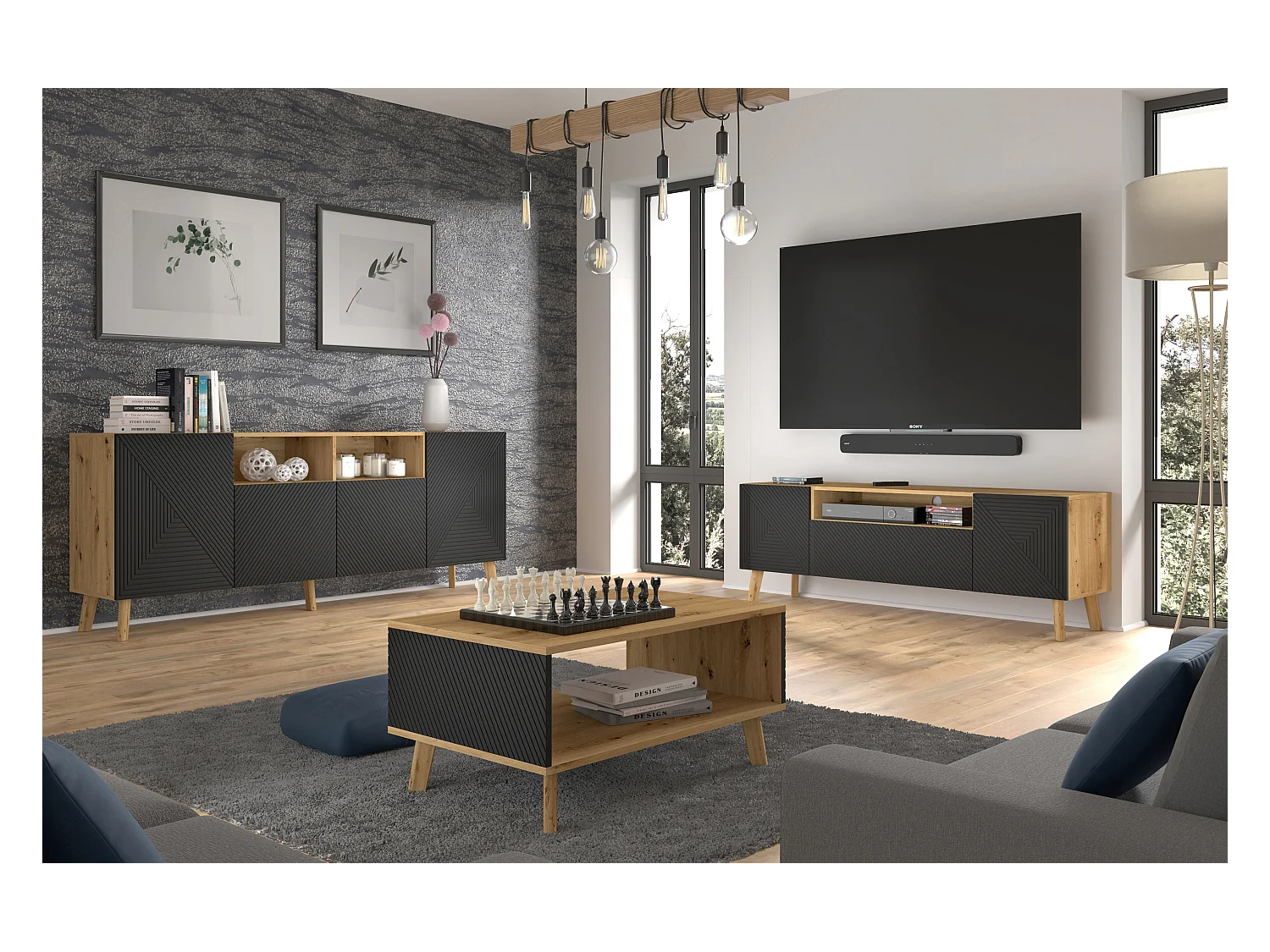 Table basse LUXI 90x60x45 Crème & Noir