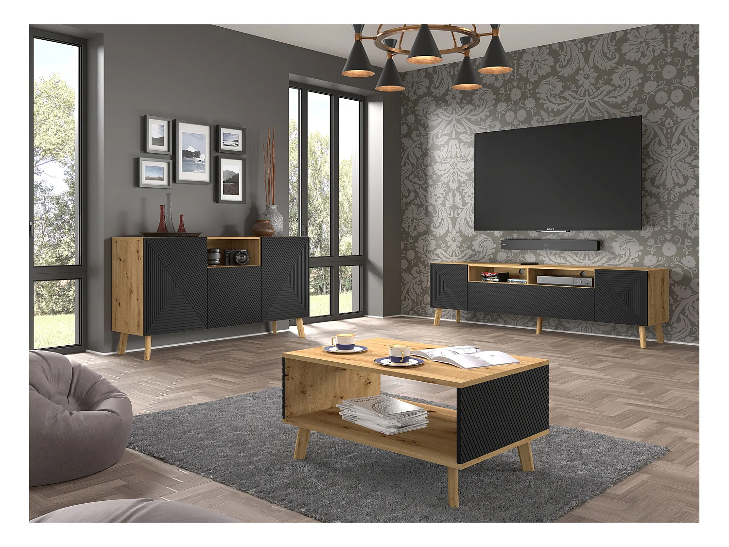 Table basse LUXI 90x60x45 Crème & Noir