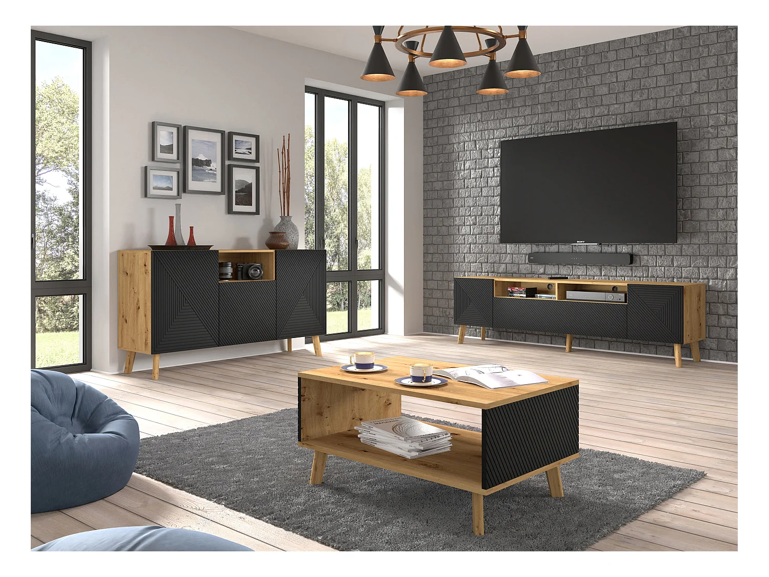 Table basse LUXI 90x60x45 Crème & Noir