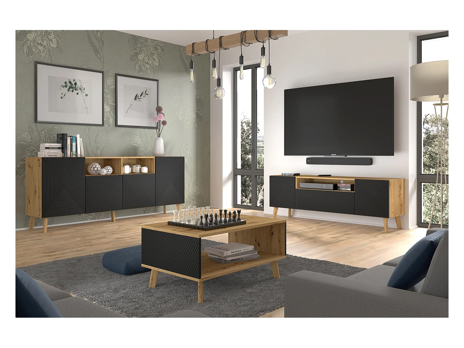 Table basse LUXI 90x60x45 Crème & Noir